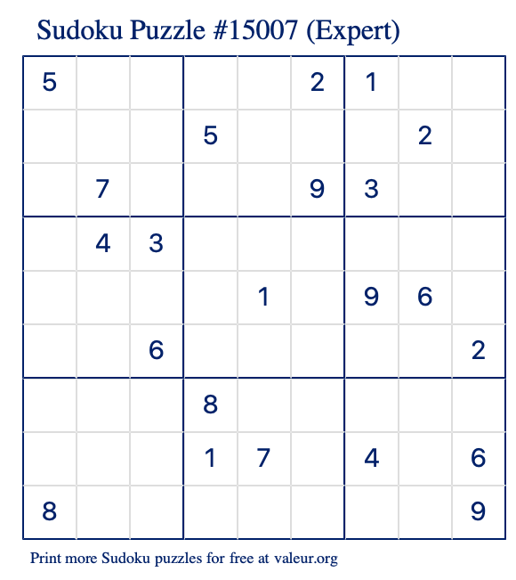 Free Printable Expert Sudoku Puzzle number 15007