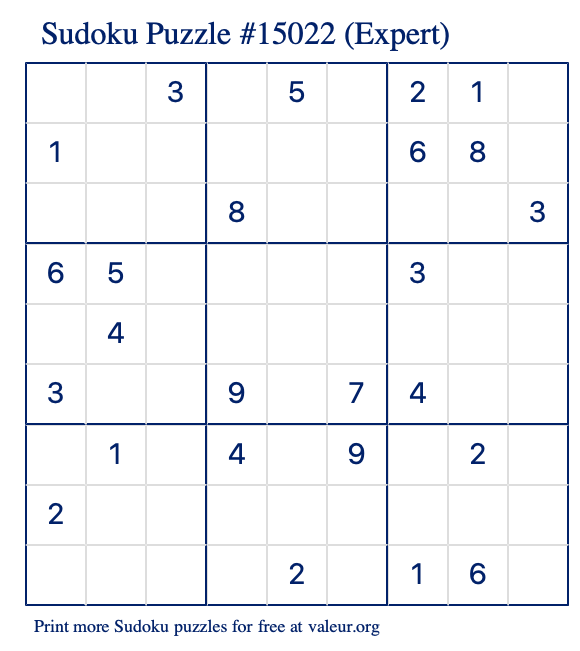 Free Printable Expert Sudoku Puzzle number 15022