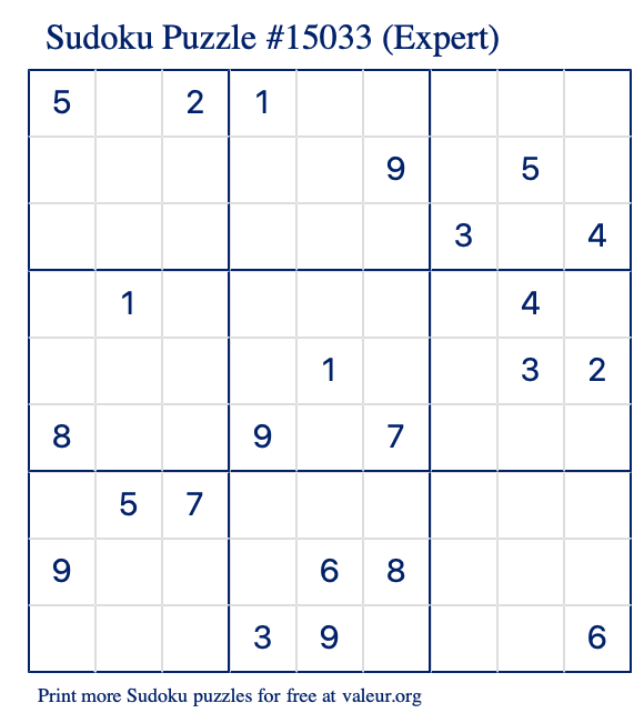 Free Printable Expert Sudoku Puzzle number 15033