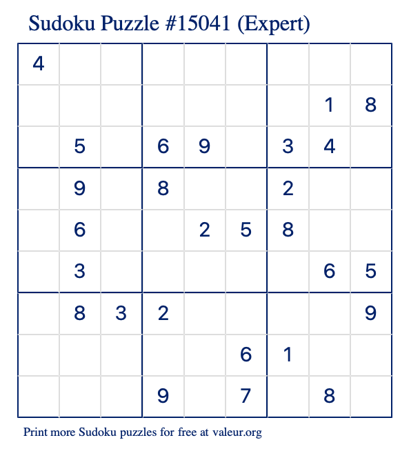 Free Printable Expert Sudoku Puzzle number 15041