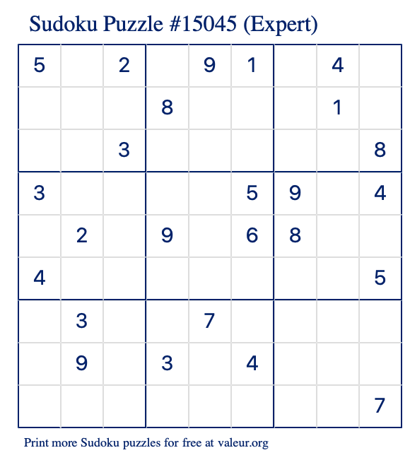 Free Printable Expert Sudoku Puzzle number 15045