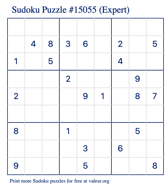 Free Printable Expert Sudoku Puzzle number 15055