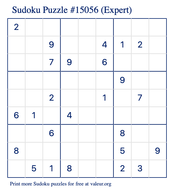 Free Printable Expert Sudoku Puzzle number 15056