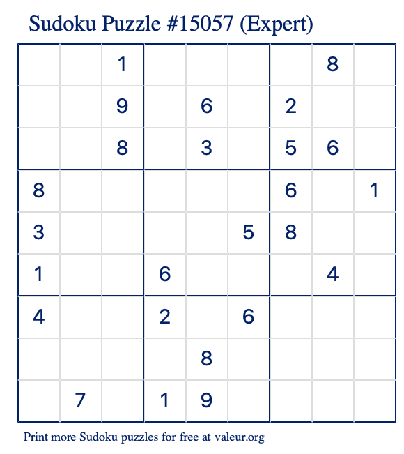 Free Printable Expert Sudoku Puzzle number 15057