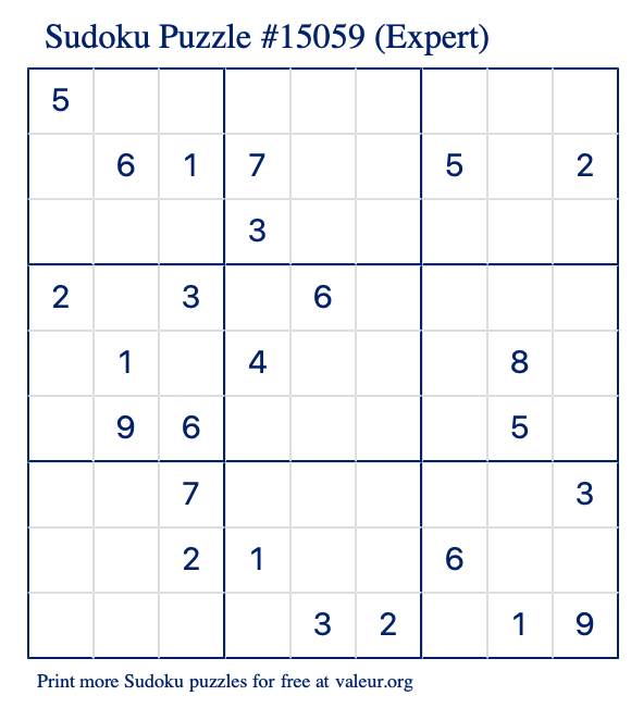 Free Printable Expert Sudoku Puzzle number 15059