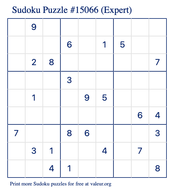 Free Printable Expert Sudoku Puzzle number 15066