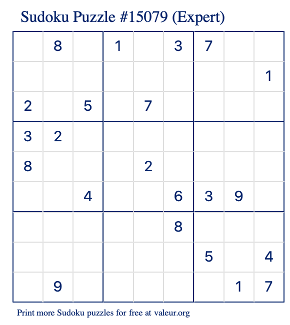 Free Printable Expert Sudoku Puzzle number 15079