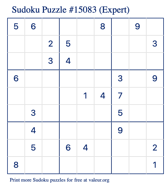 Free Printable Expert Sudoku Puzzle number 15083