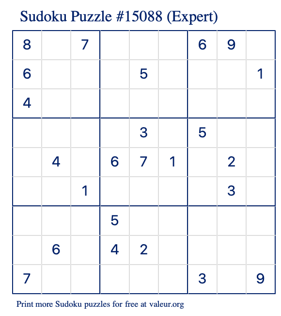 Free Printable Expert Sudoku Puzzle number 15088