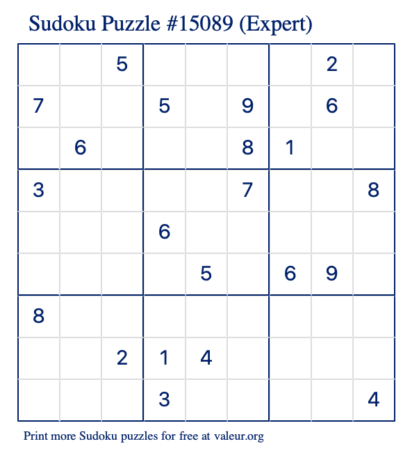 Free Printable Expert Sudoku Puzzle number 15089