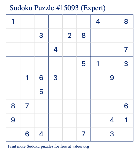 Free Printable Expert Sudoku Puzzle number 15093