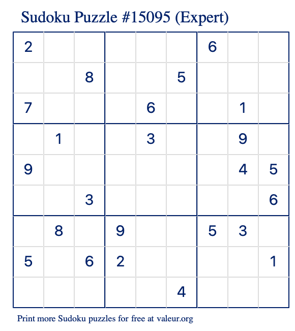 Free Printable Expert Sudoku Puzzle number 15095