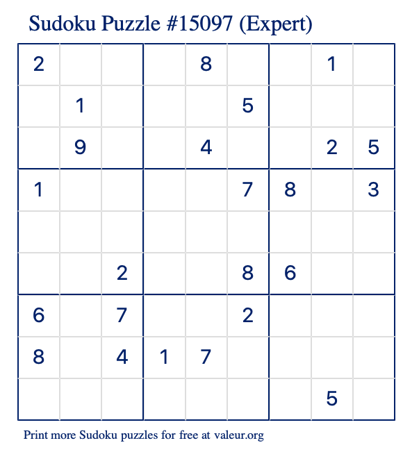 Free Printable Expert Sudoku Puzzle number 15097
