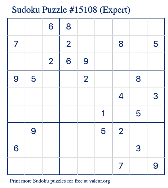 Free Printable Expert Sudoku Puzzle number 15108