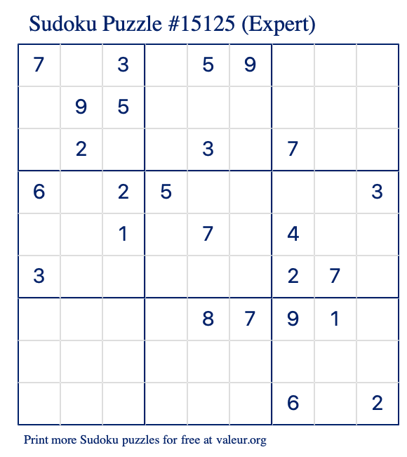 Free Printable Expert Sudoku with the Answer 15125