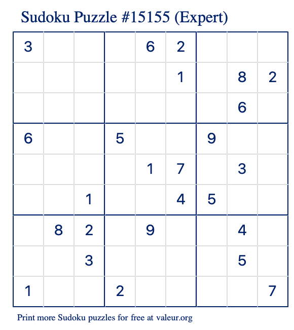 Free Printable Expert Sudoku Puzzle number 15155