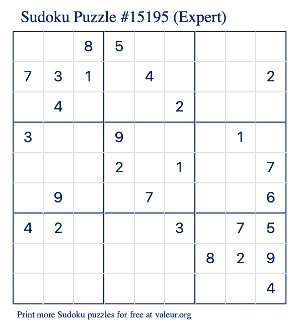 Free Printable Expert Sudoku with the Answer 15195