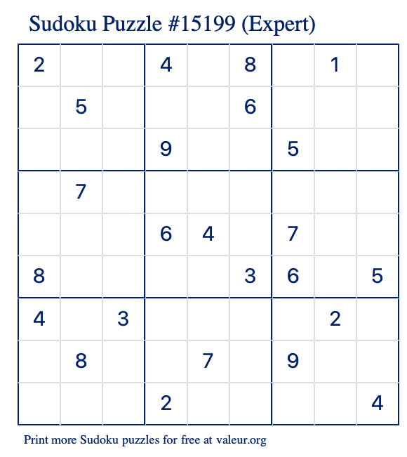 Free Printable Expert Sudoku Puzzle number 15199