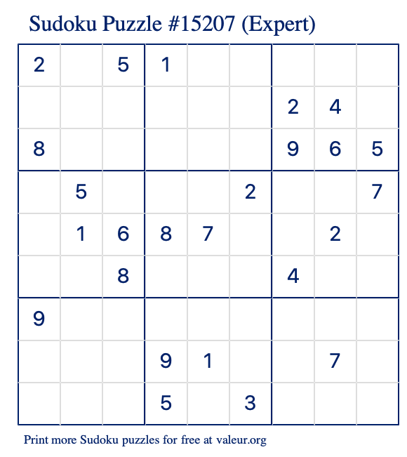 Free Printable Expert Sudoku Puzzle number 15207