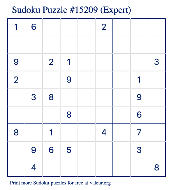 Free Printable Expert Sudoku Puzzle number 15209