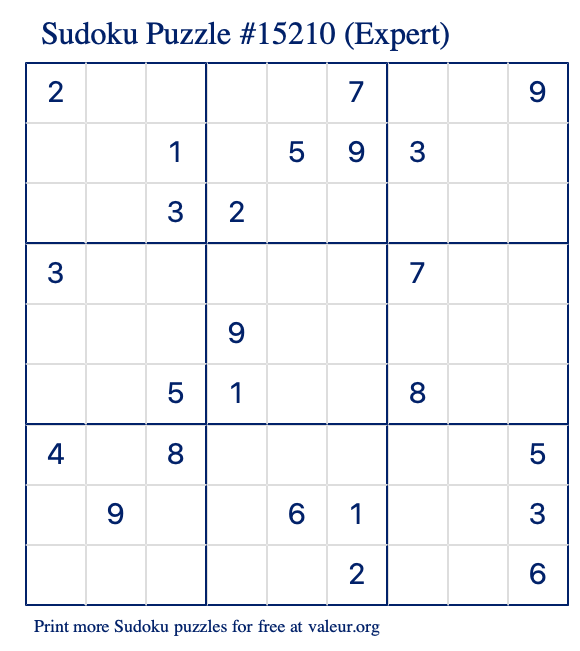 Free Printable Expert Sudoku Puzzle number 15210