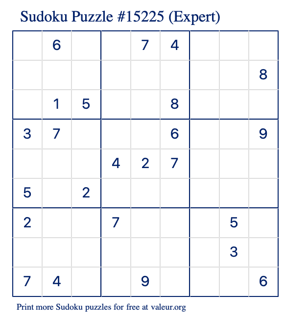 Free Printable Expert Sudoku Puzzle number 15225