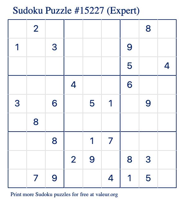 Free Printable Expert Sudoku Puzzle number 15227