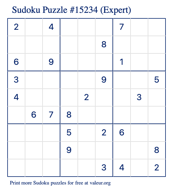 Free Printable Expert Sudoku Puzzle number 15234