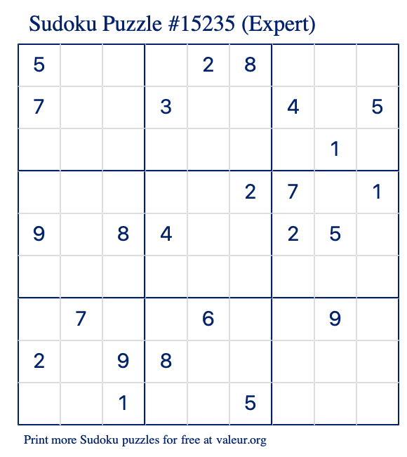 Free Printable Expert Sudoku Puzzle number 15235