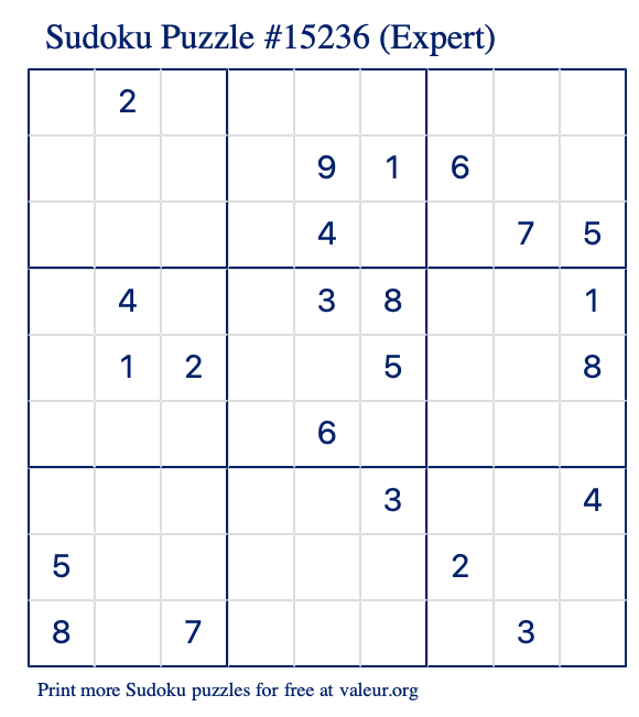 Free Printable Expert Sudoku Puzzle number 15236