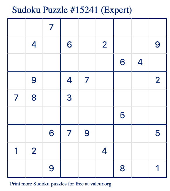 Free Printable Expert Sudoku Puzzle number 15241