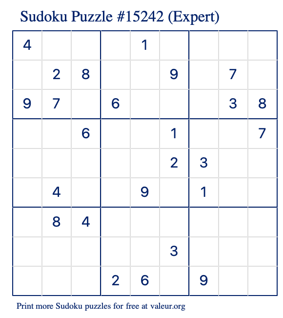 Free Printable Expert Sudoku Puzzle number 15242