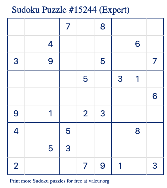 Free Printable Expert Sudoku Puzzle number 15244