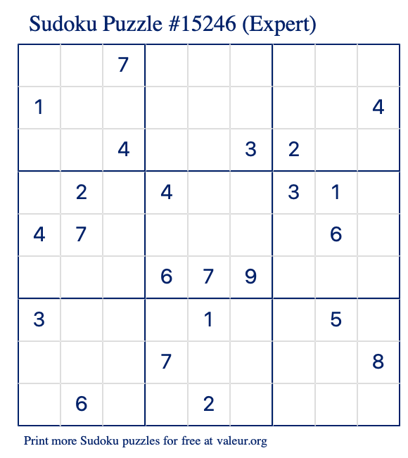 Free Printable Expert Sudoku Puzzle number 15246