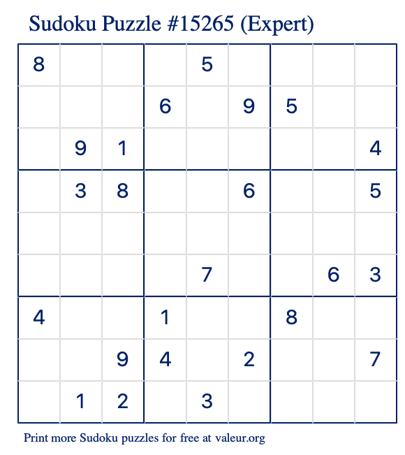 Free Printable Expert Sudoku Puzzle number 15265