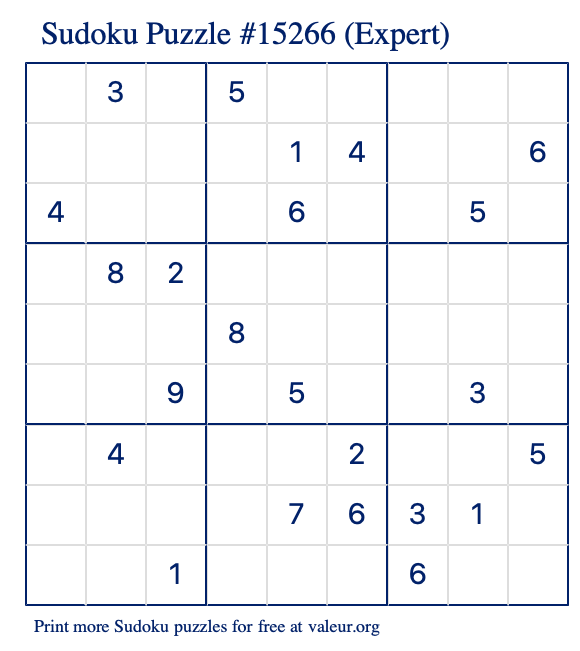 Free Printable Expert Sudoku Puzzle number 15266