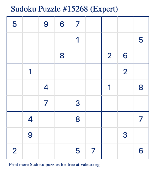 Free Printable Expert Sudoku Puzzle number 15268