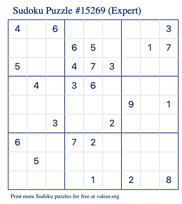 Free Printable Expert Sudoku Puzzle number 15269