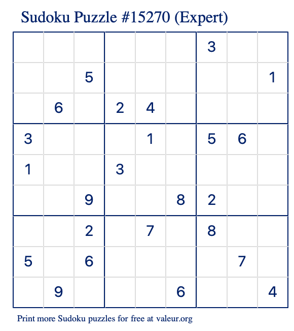 Free Printable Expert Sudoku Puzzle number 15270