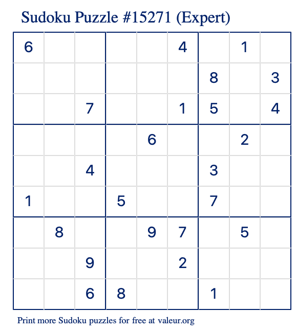 Free Printable Expert Sudoku Puzzle number 15271