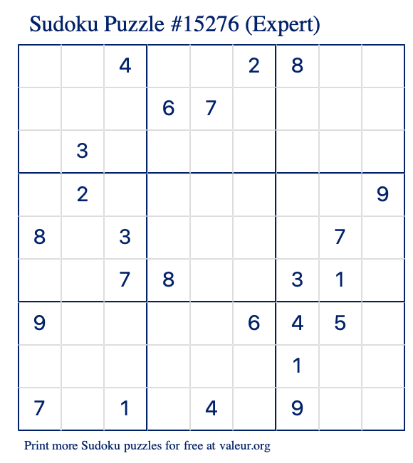 Free Printable Expert Sudoku Puzzle number 15276