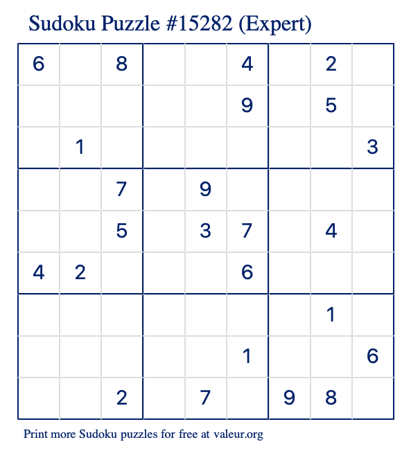 Free Printable Expert Sudoku Puzzle number 15282