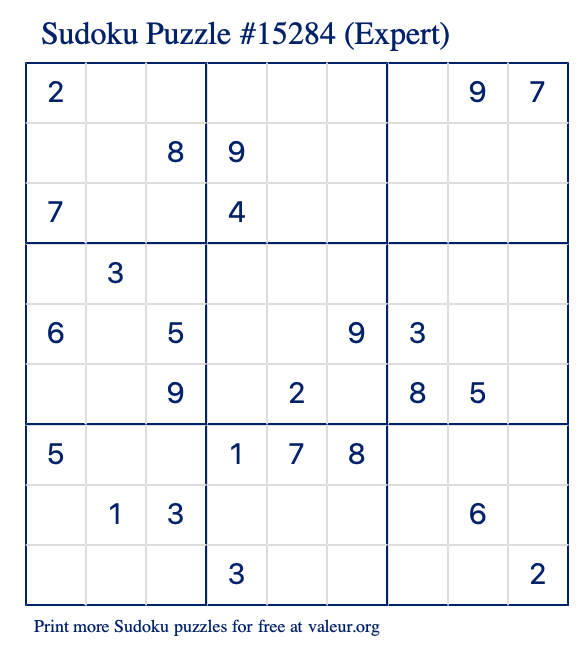 Free Printable Expert Sudoku Puzzle number 15284