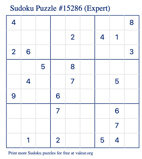 Free Printable Expert Sudoku Puzzle number 15286