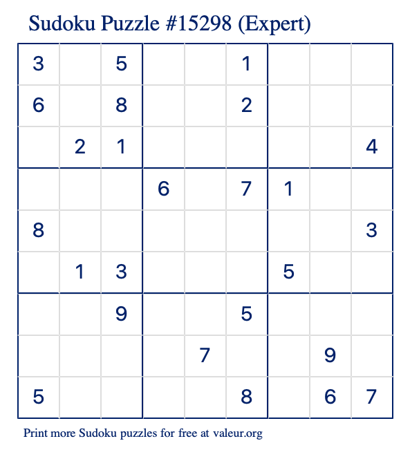 Free Printable Expert Sudoku Puzzle number 15298