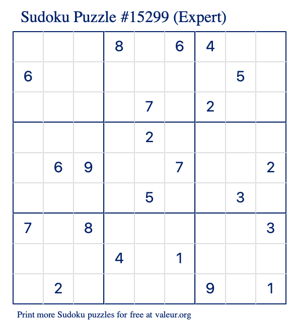 Free Printable Expert Sudoku Puzzle number 15299