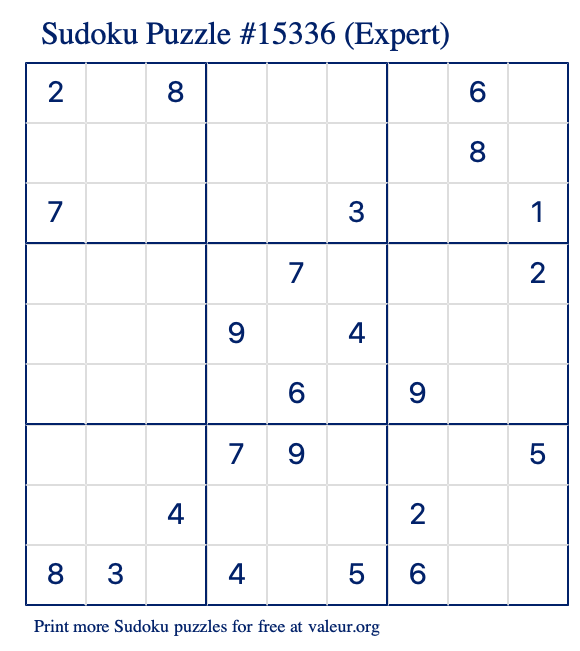 Free Printable Expert Sudoku Puzzle number 15336