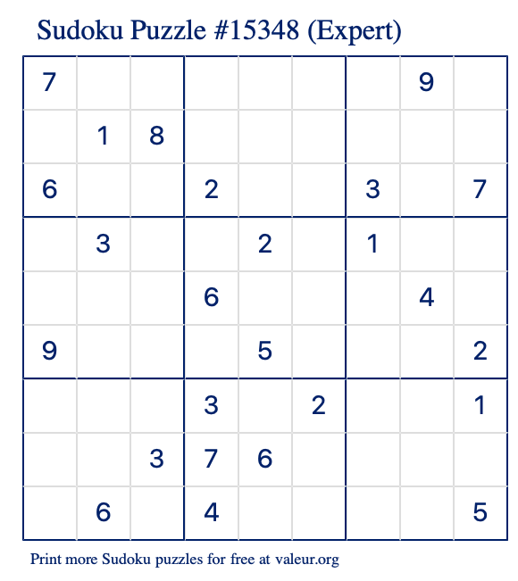 Free Printable Expert Sudoku Puzzle number 15348
