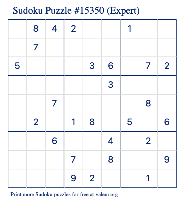 Free Printable Expert Sudoku Puzzle number 15350
