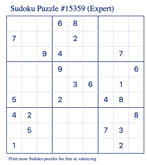 Free Printable Expert Sudoku Puzzle number 15359